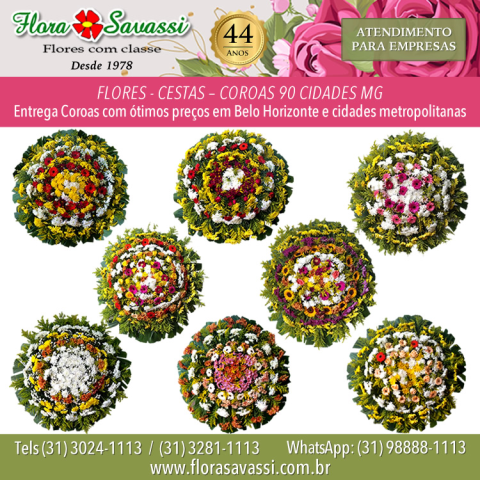 Coroas de flores Velório São Sebastião BH, floricultura entrega coroa